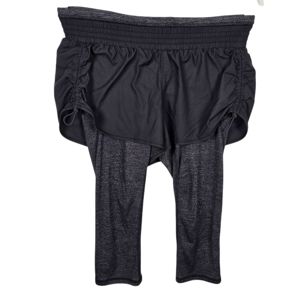 Athleta Womens 2-in-1 Running Shorts over Leggings Black Grey Women's XS